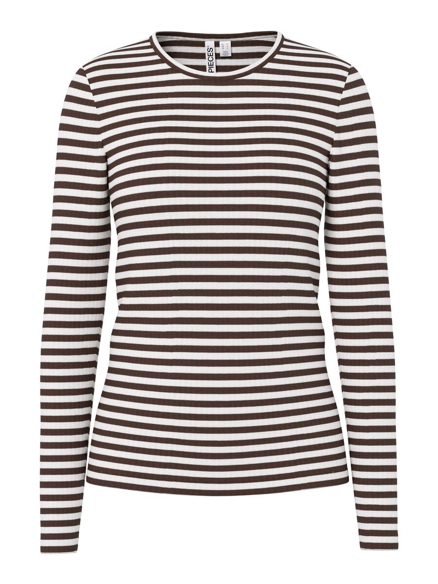 Carousel image - PCLAYA STRIBET TOP MED LANGE &AElig;RMER, Hot Fudge | 6