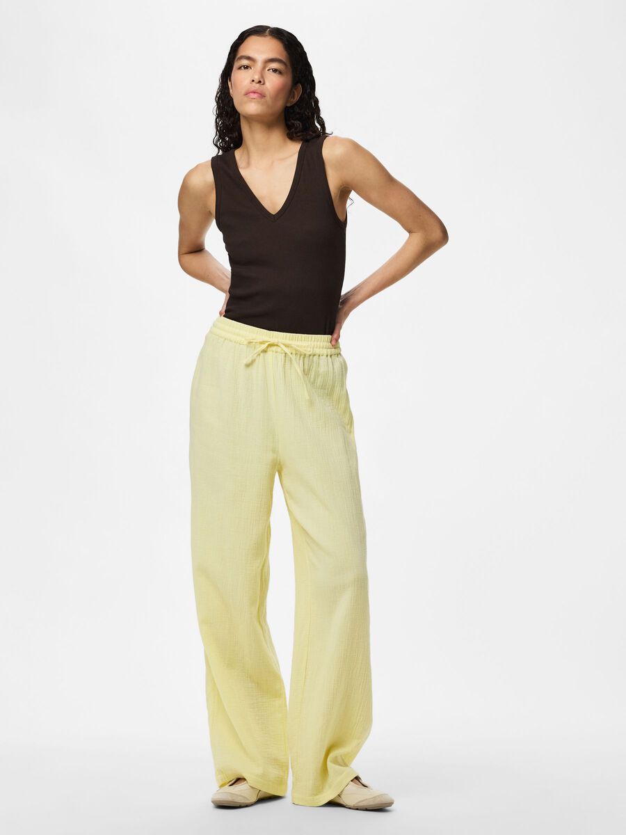 Carousel image - PCSASTINA HW MUSSELIN WIDE-LEG TROUSERS, French Vanilla | 1