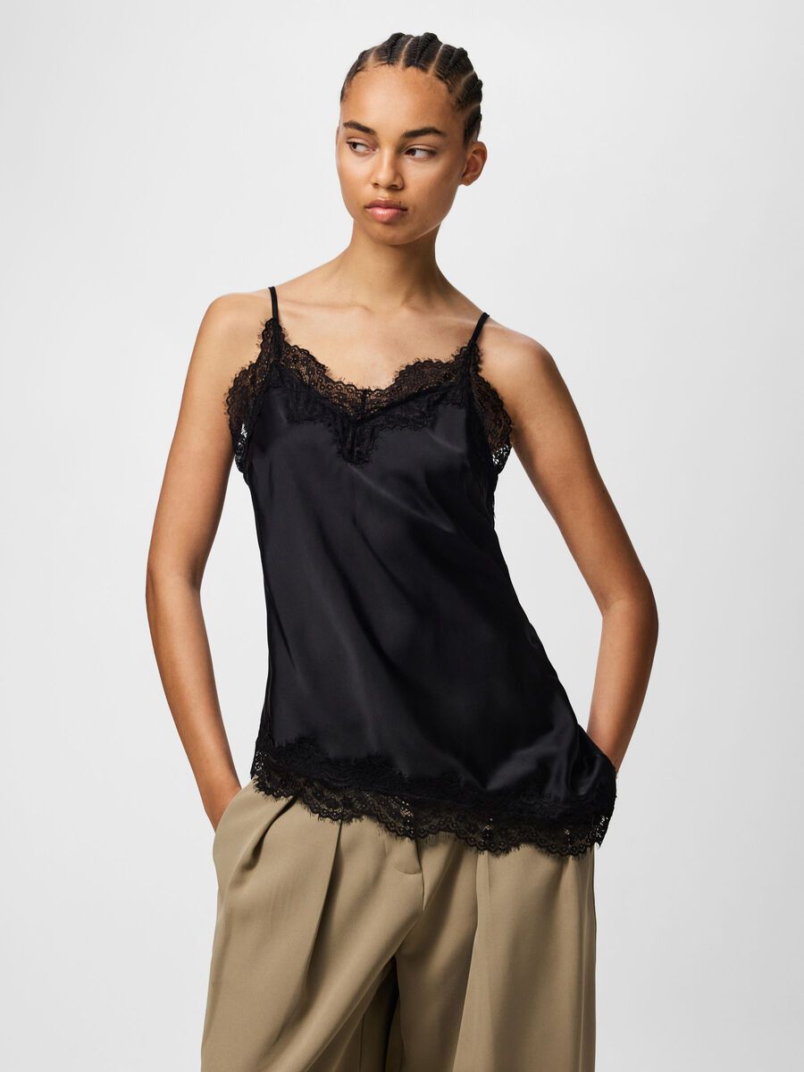 Carousel image - PCJESSA LACE SINGLET, Black | 6