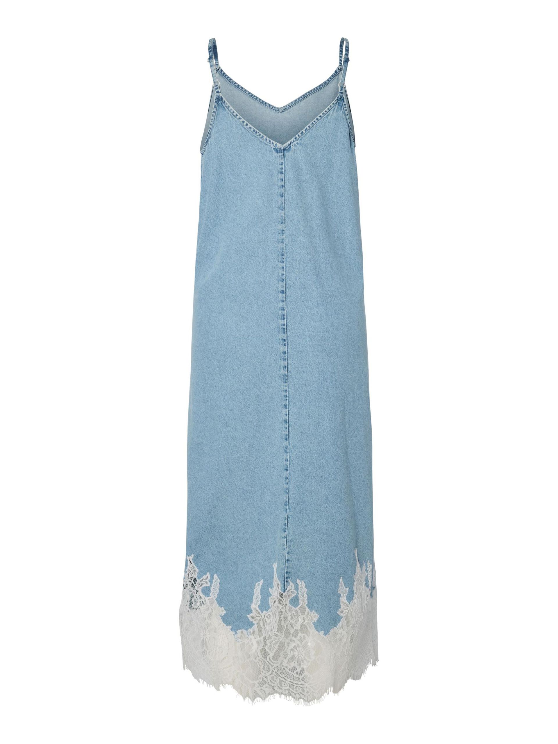 Carousel image - PCFENI - DENIM ORNÉ DE DENTELLE ROBE MI-LONGUE, Light Blue Denim | 7