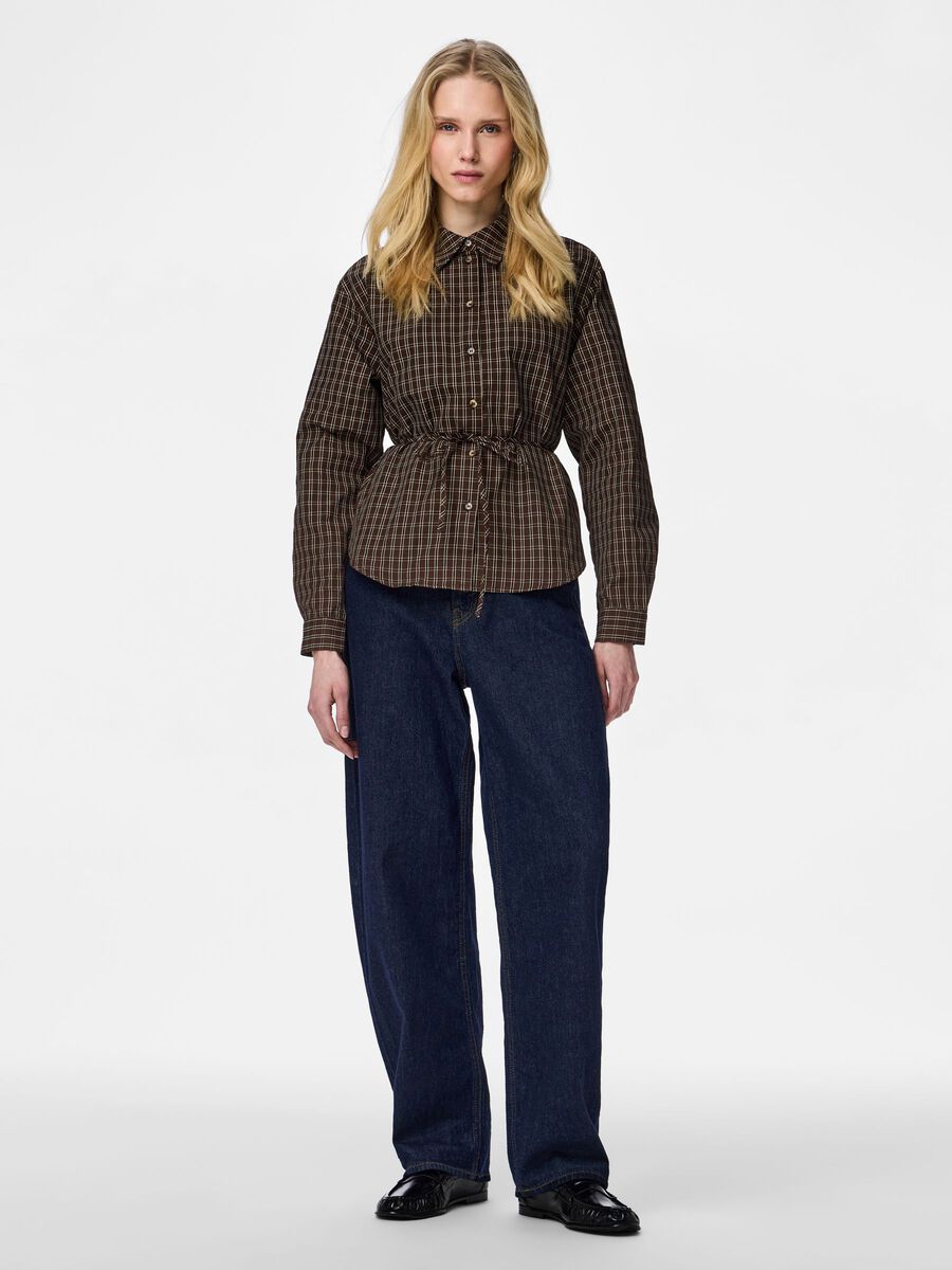 Carousel image - PCMAYA TIE DETAIL CHECK SHIRT, Hot Fudge | 3