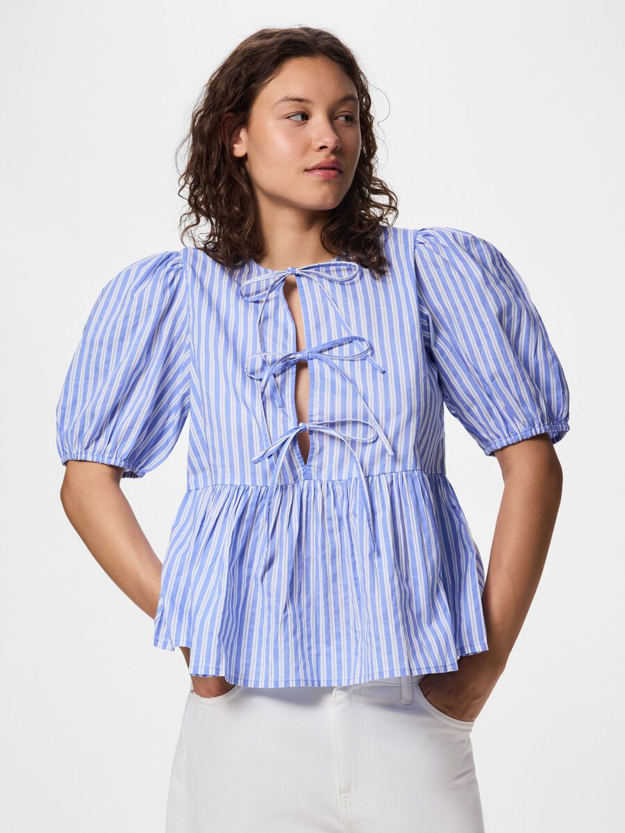 Product carousel image - PCJOLLY TIE PUFF SLEEVED TOP, Hydrangea | 1