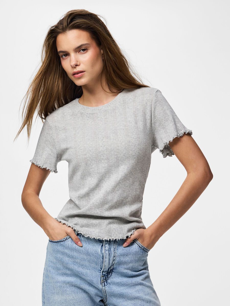 Product carousel image - PCMARIE POINTELLE T-SHIRT, Light Grey Melange | 1