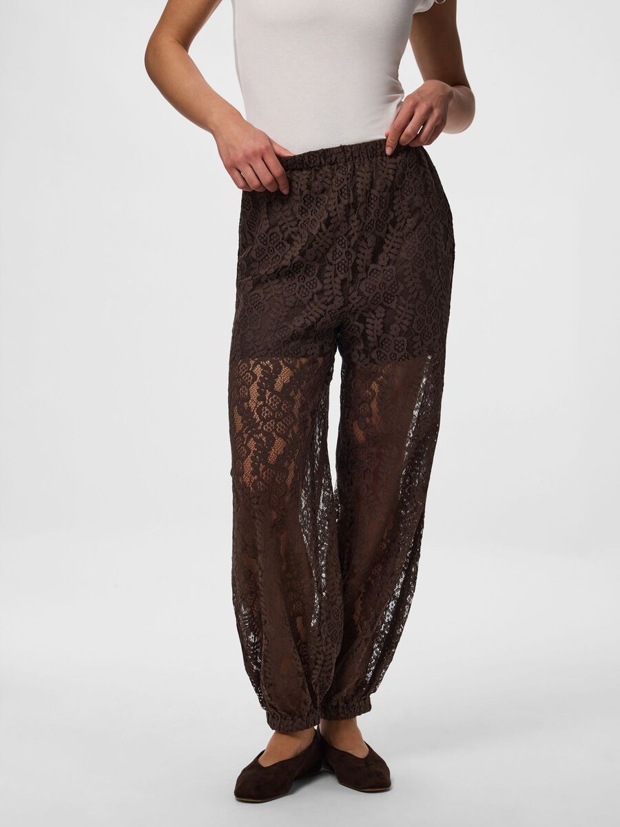 Product carousel image - PCALINE HW BALLOON LACE  TROUSERS, Hot Fudge | 1