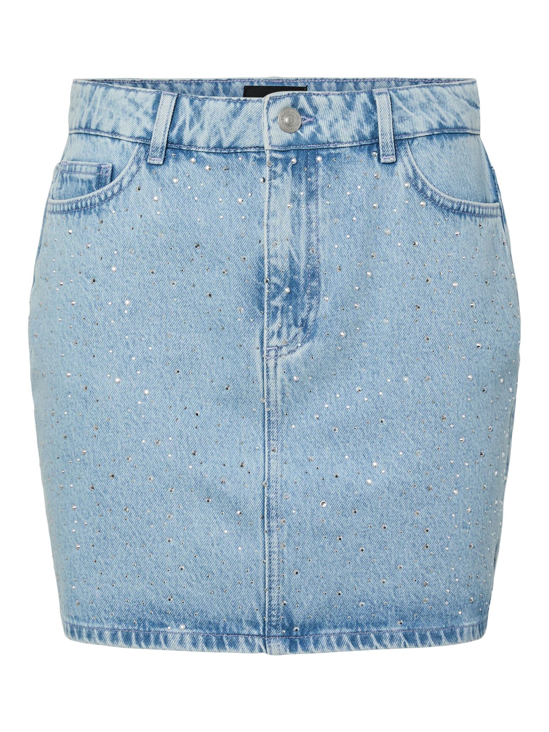 Carousel image - PCNOEL RHINESTONE MINI DENIM SKIRT, Light Blue Denim | 6