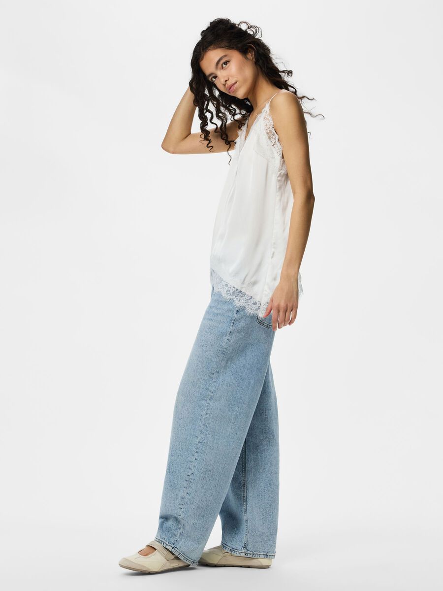 Product carousel image - PCNOMI SATIN LACE STRAP TOP, Bright White | 1