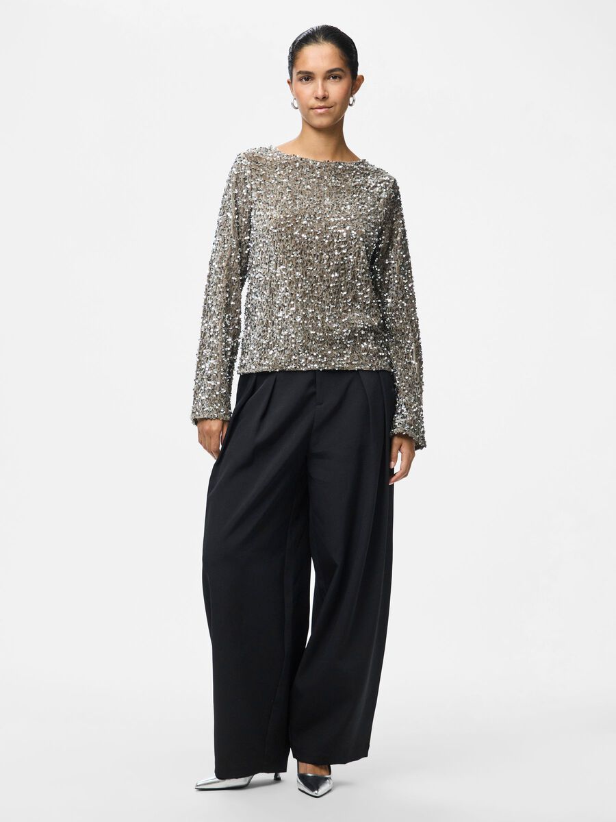 Product carousel image - PCKAM SEQUINS BOW LONG SLEEVED BLOUSE, Morel | 2