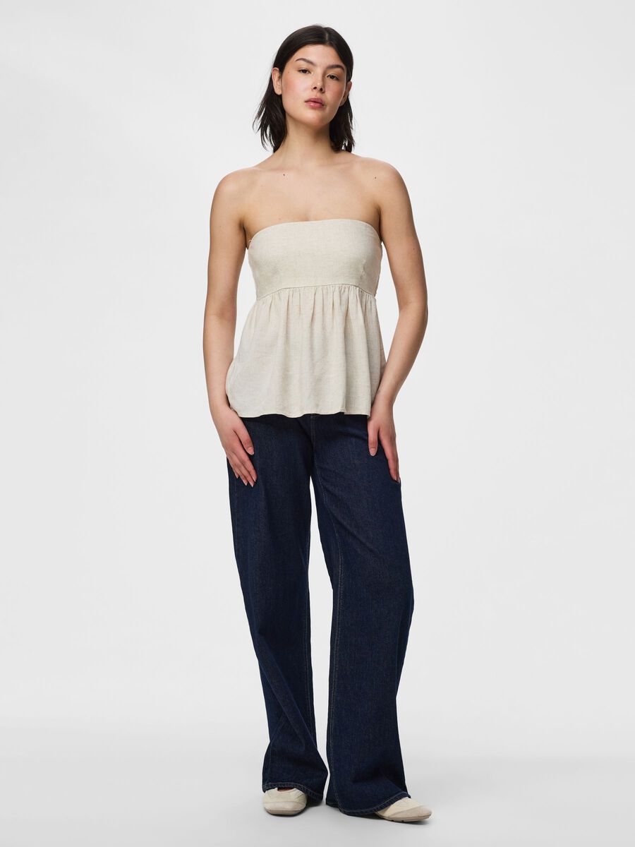 Product carousel image - PCPIA STRAPLESS LINEN BLEND TOP, Birch | 1