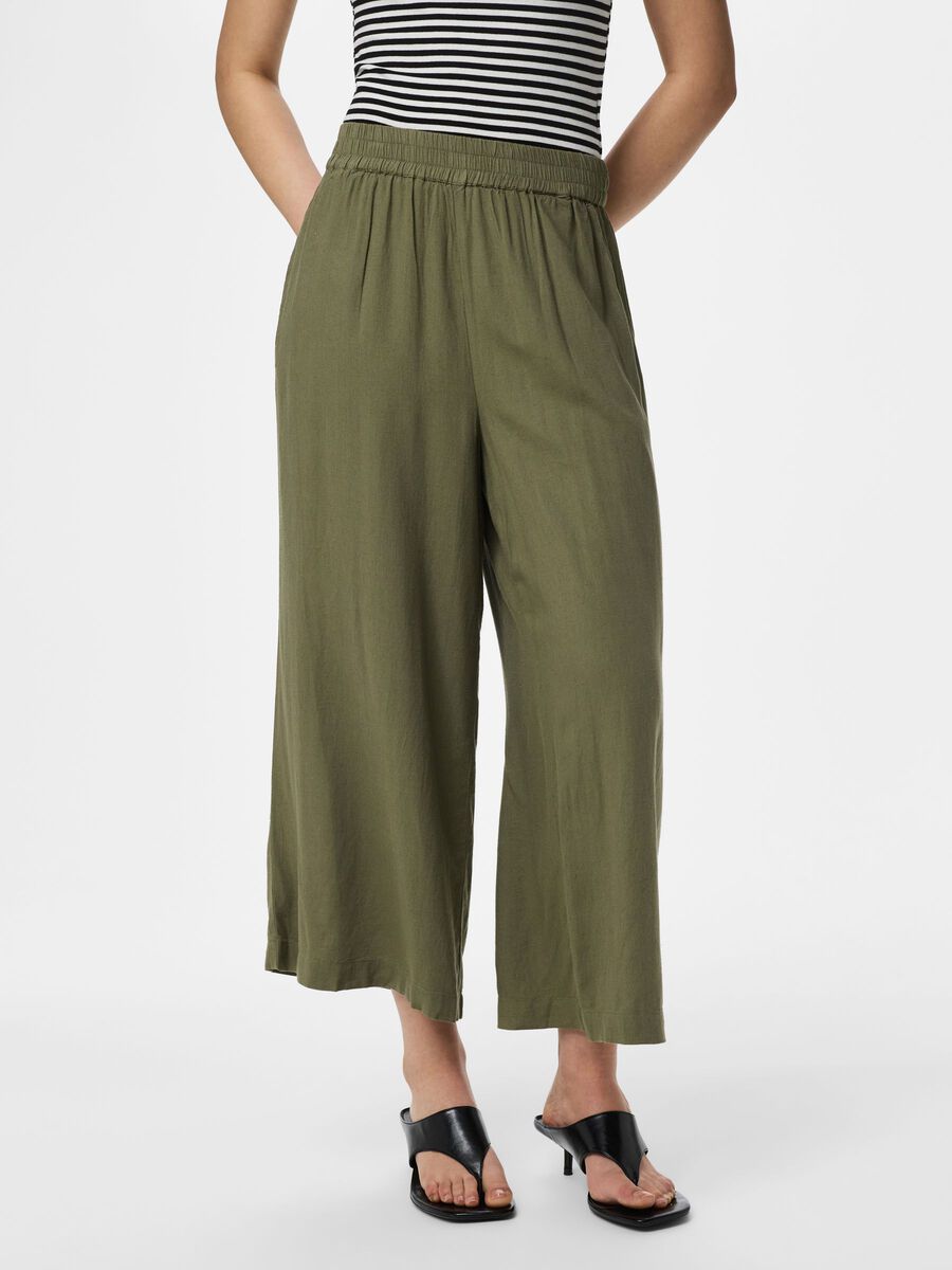 Product carousel image - PCPIA LINEN BLEND CULOTTES, Deep Lichen Green | 1