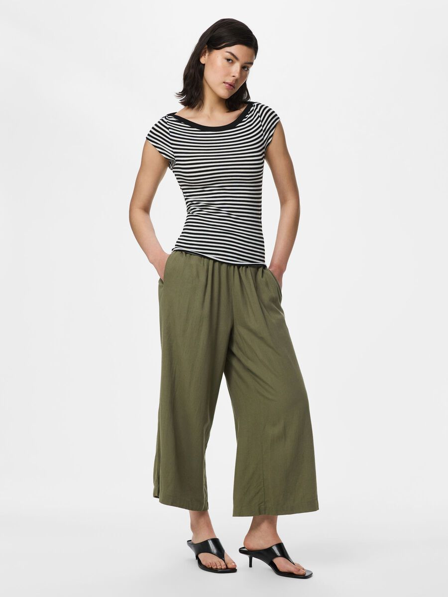 Carousel image - PCPIA LINEN BLEND CULOTTES, Deep Lichen Green | 1