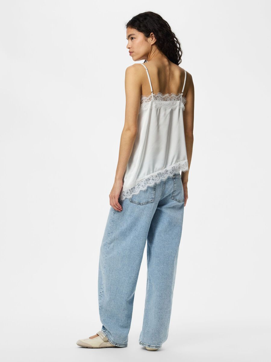 Product carousel image - PCNOMI SATIN LACE STRAP TOP, Bright White | 2