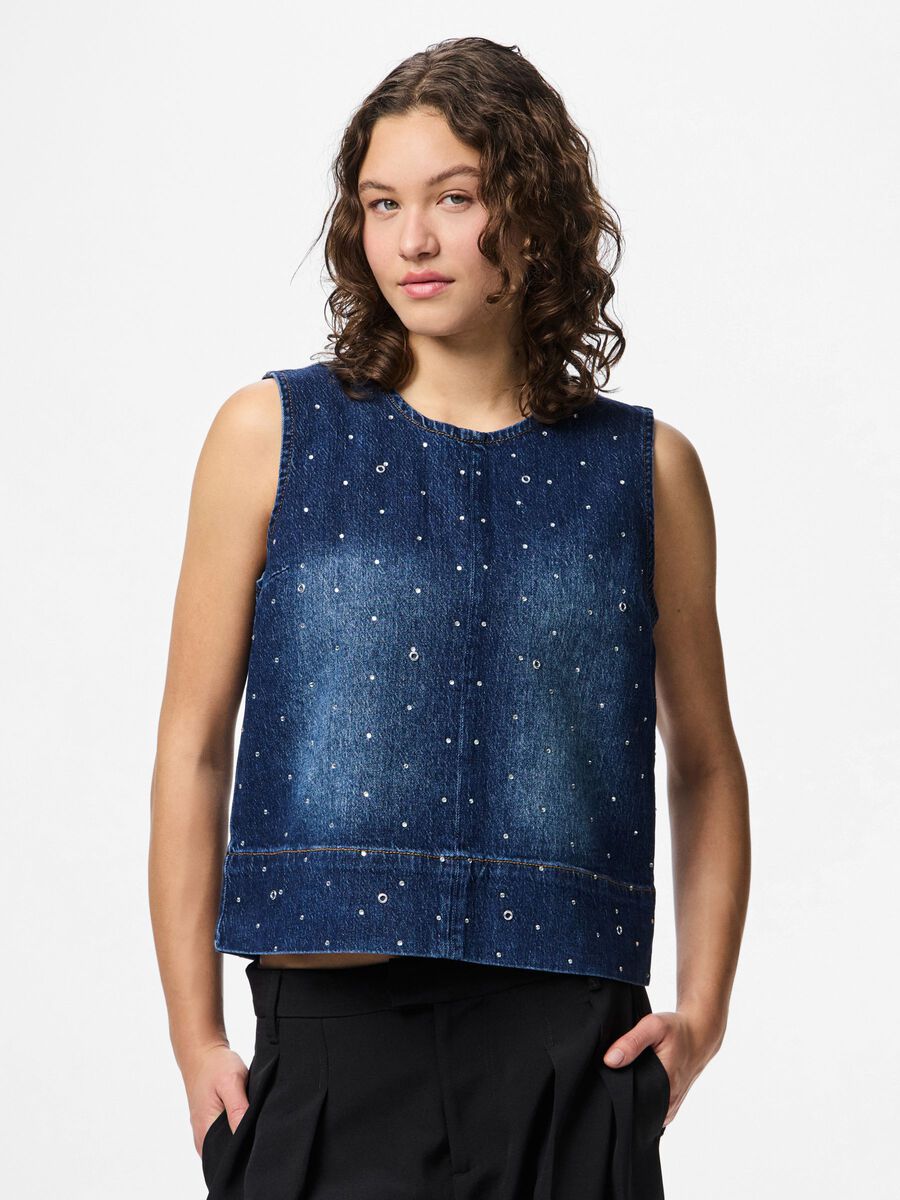 Product carousel image - PCMERLE DENIM TOP, Dark Blue Denim | 1