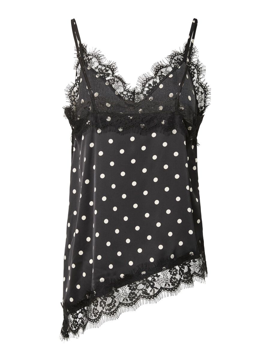 Carousel image 6 PCNOMI - SATIN &Agrave; POIS ET DENTELLE TOP &Agrave; BRETELLES, Black