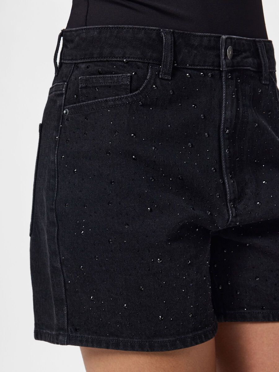 Carousel image - PCGABI HW STRASS JEANSSHORTS, Black Denim | 4