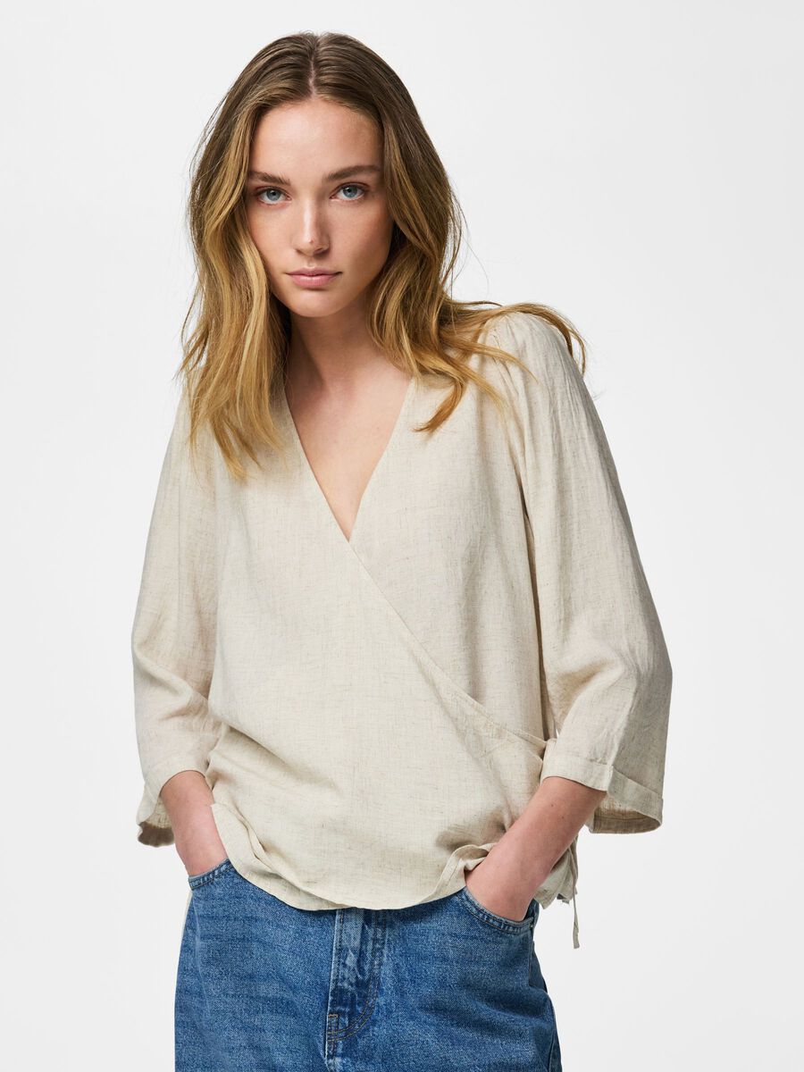 Product carousel image - PCPIA 3/4-ARM LEINENMIX WICKELBLUSE, Birch | 1