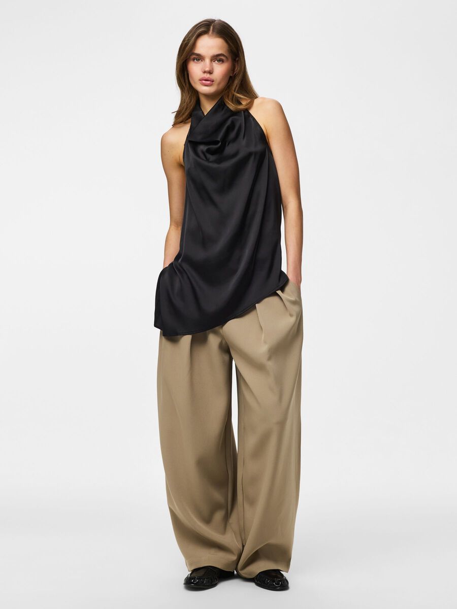 Product carousel image - PCFESTA HALTERNECK SATIN TOP, Black | 1