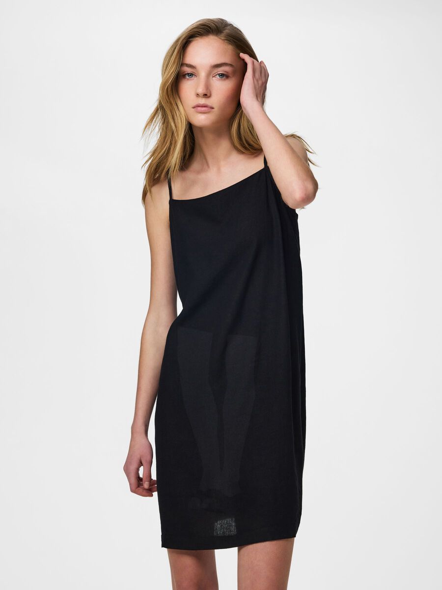 Product carousel image - PCPIA STRAP LINEN BLEND MINI DRESS, Black | 1