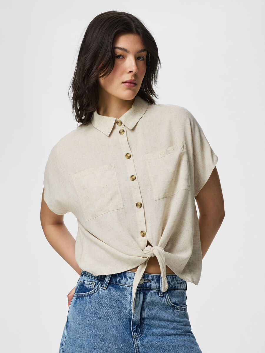 Product carousel image - PCPIA LINEN BLEND SHORT SLEEVED SHIRT, Birch | 1