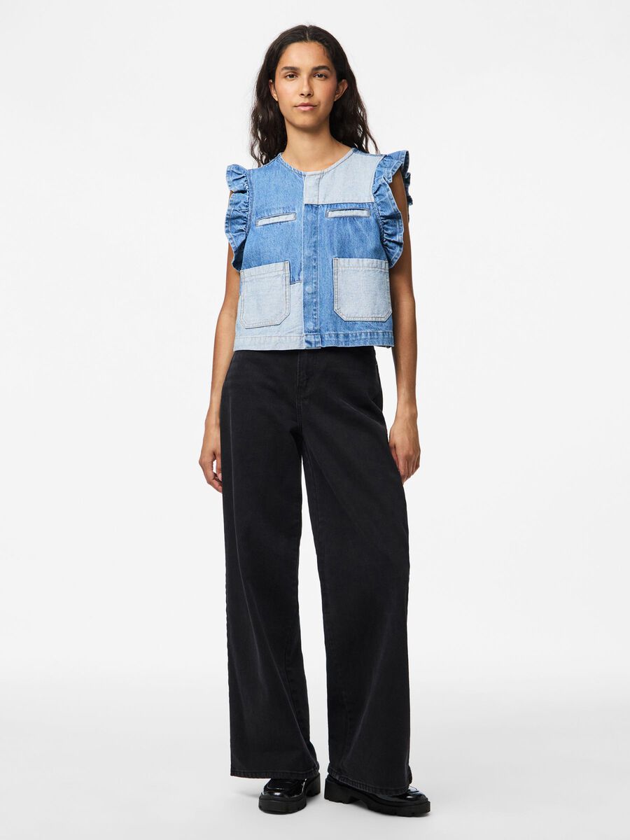 Carousel image - PCFIE FLOUNCE PATCHWORK DENIM VEST, Medium Blue Denim | 3