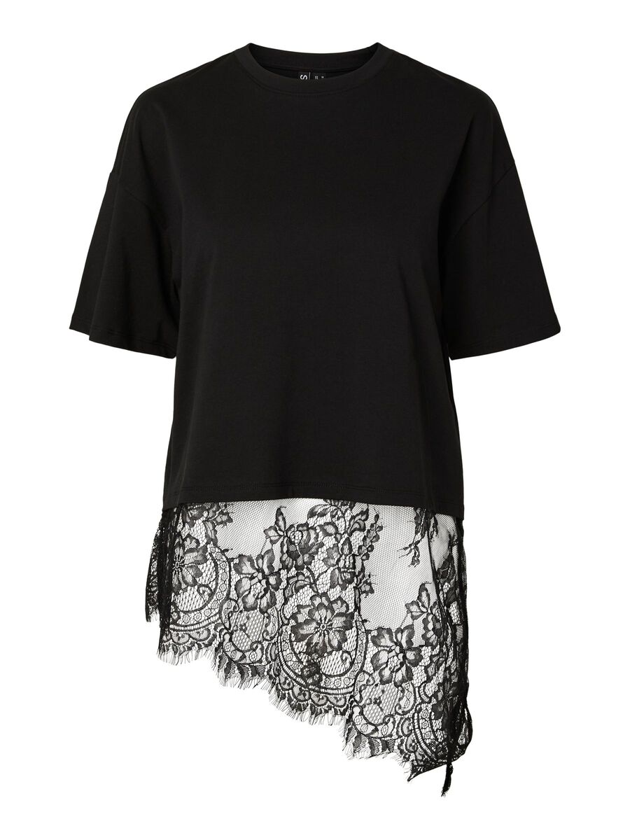 Carousel image - PCMAVE LACE T-SHIRT, Black | 5