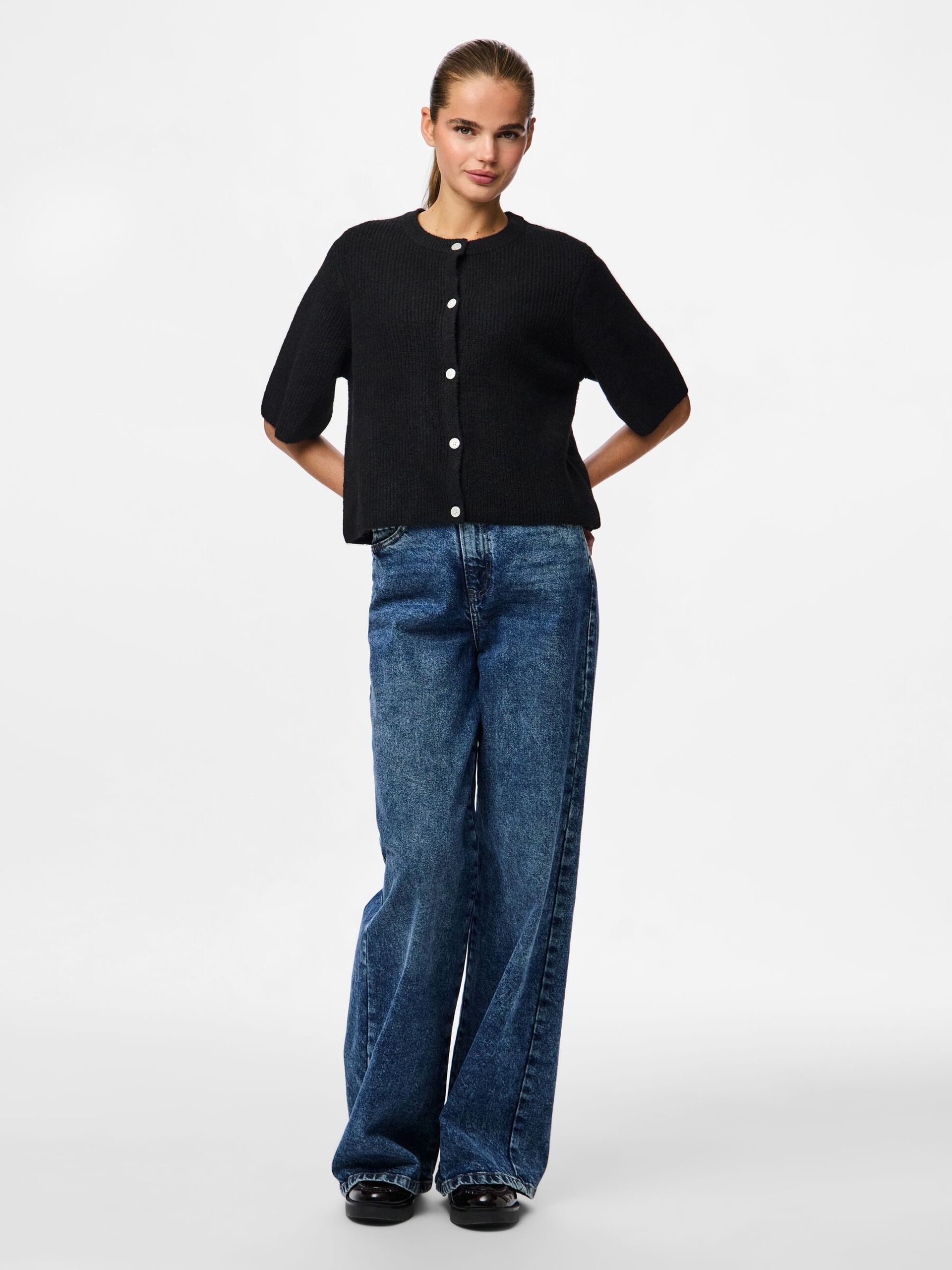 Carousel image - PCSILLY SHORT SLEEVED KNITTED CARDIGAN, Black | 3