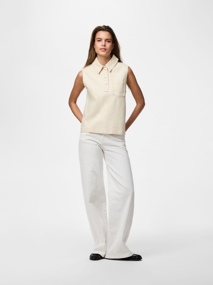 Carousel image - PCGRACE DENIM POLO OBERTEIL, Ecru | 7