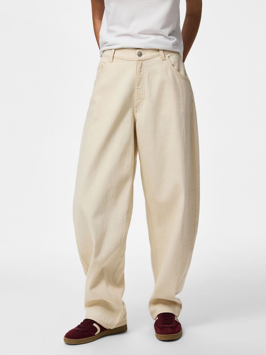 Carousel image - PCGRACE HW JEANS MED BARREL-FIT, Ecru | 3