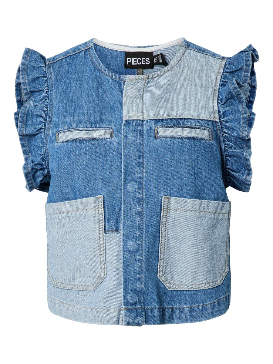 Carousel image - PCFIE FLOUNCE PATCHWORK DENIM VEST, Medium Blue Denim | 6