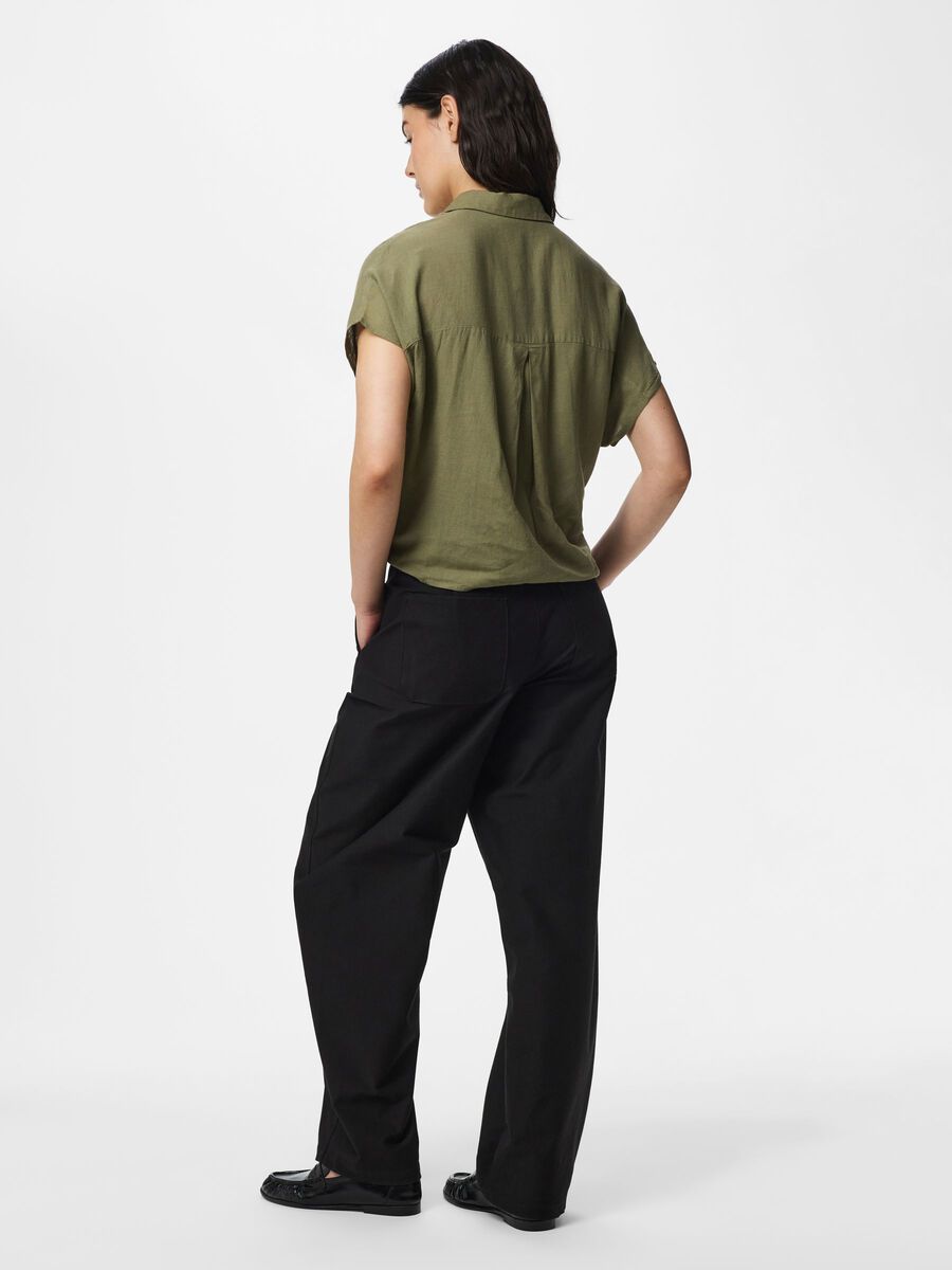 Product carousel image - PCPIA LINEN BLEND SHORT SLEEVED SHIRT, Deep Lichen Green | 2