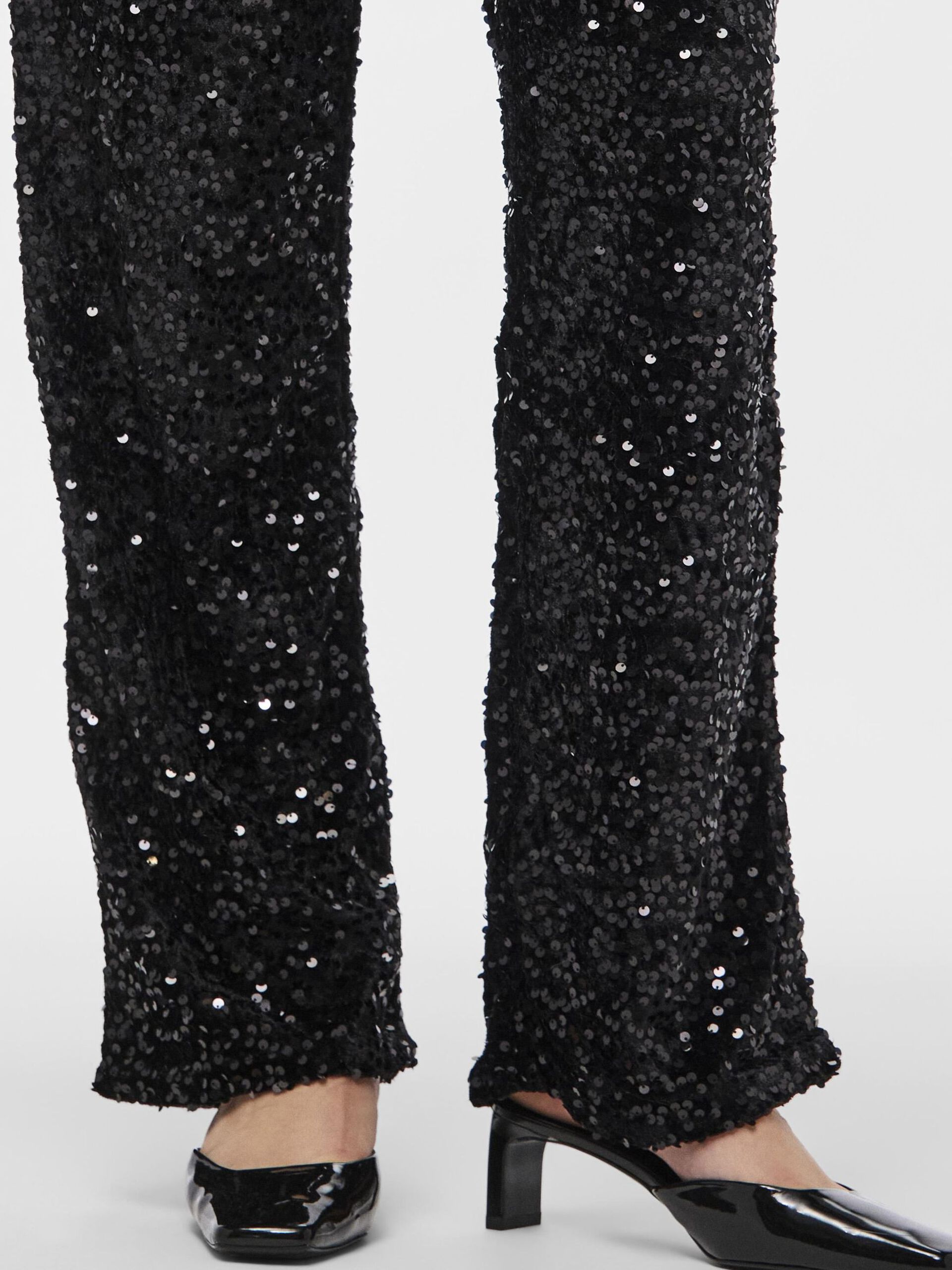 Carousel image - PCKAM SEQUIN WIDE-LEG TROUSERS, Black | 4