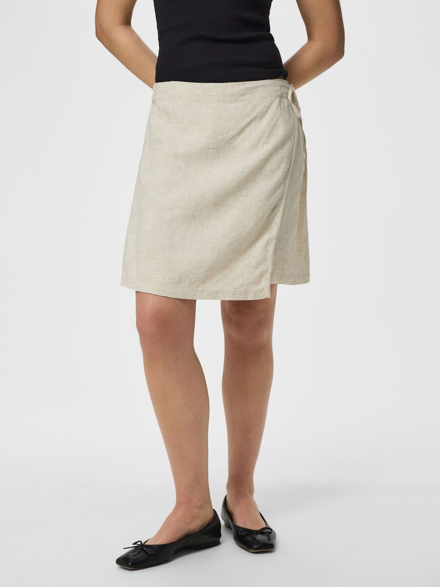 Carousel image - PCPIA MINI LINEN BLEND WRAP SKIRT, Birch | 1