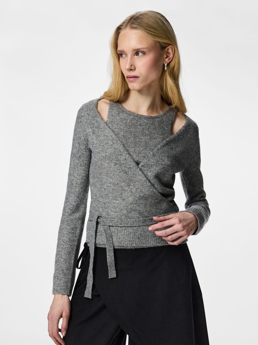 Product carousel image - PCMAJI WRAP KNIT, Medium Grey Melange | 1