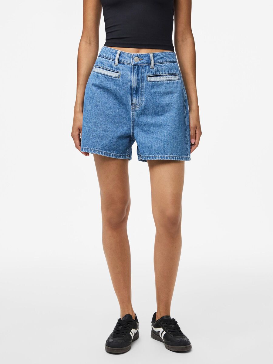 Carousel image - PCFIE HW PATCHWORK DENIM SHORTS, Dark Blue Denim | 1