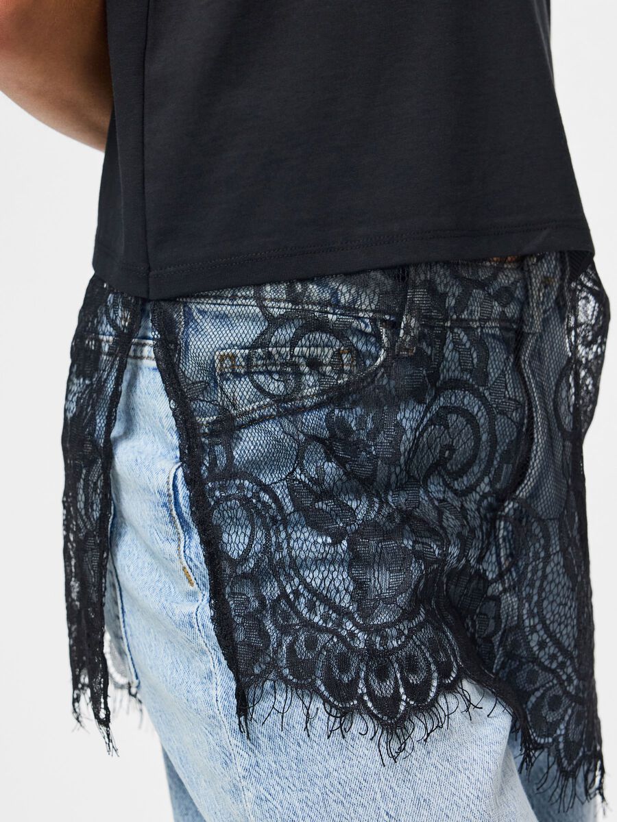 Carousel image - PCMAVE LACE T-SHIRT, Black | 4