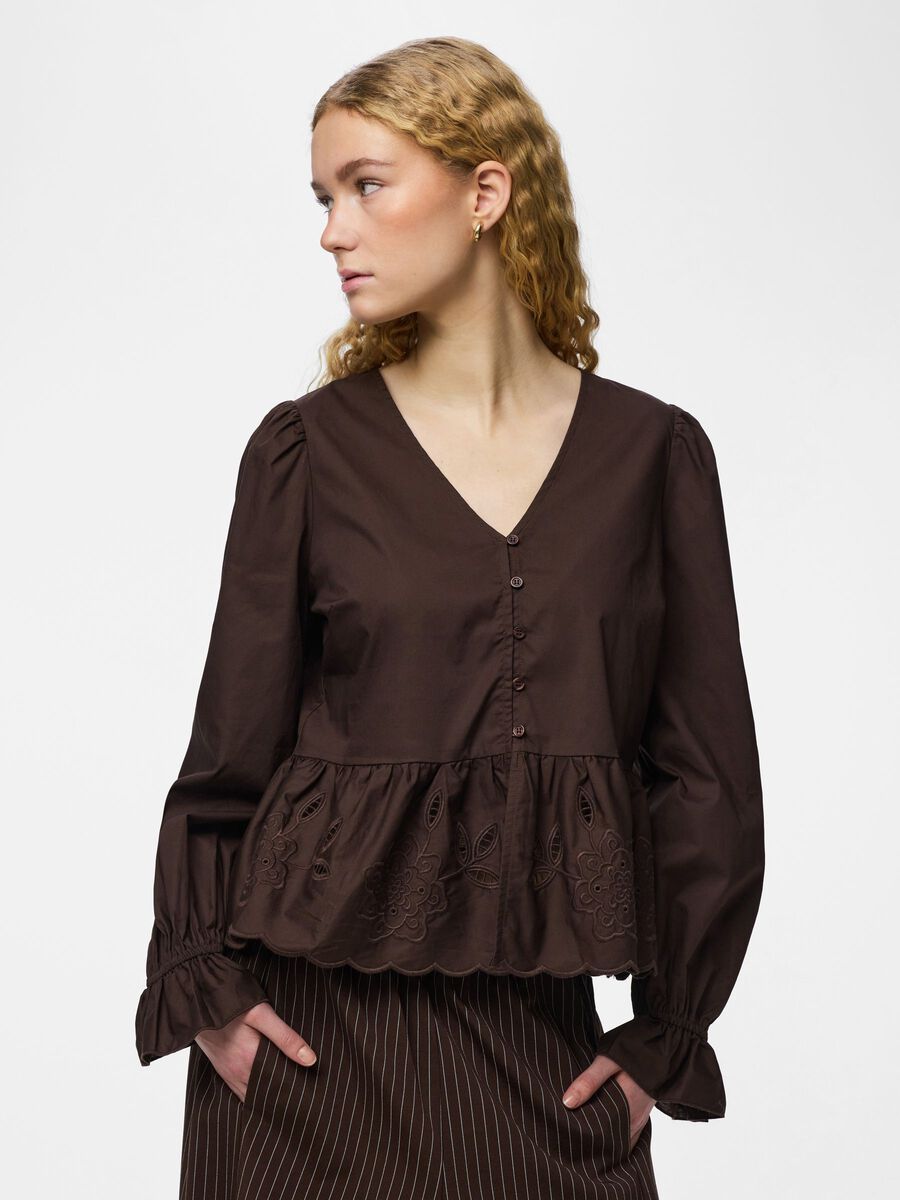 Product carousel image - PCFELUCA PEPLUM  BLOUSE, Hot Fudge | 1