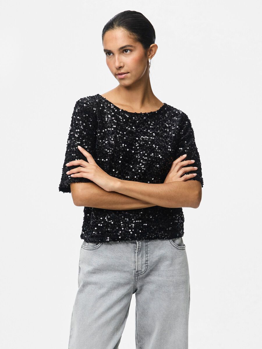 Carousel image - PCKAM SEQUIN 2/4 SLEEVED BLOUSE, Black | 1