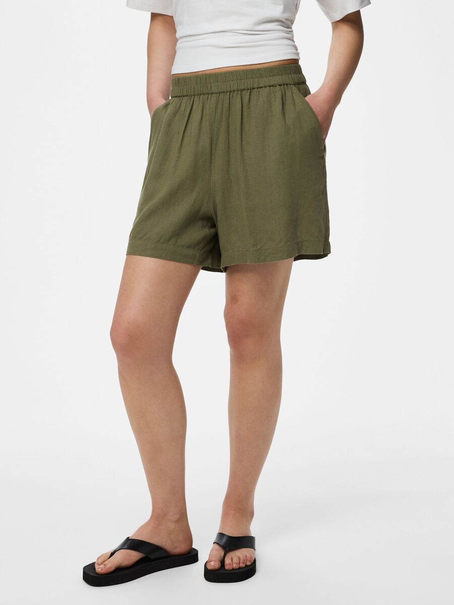 Carousel image - PCPIA LINEN BLEND SHORTS, Deep Lichen Green | 1