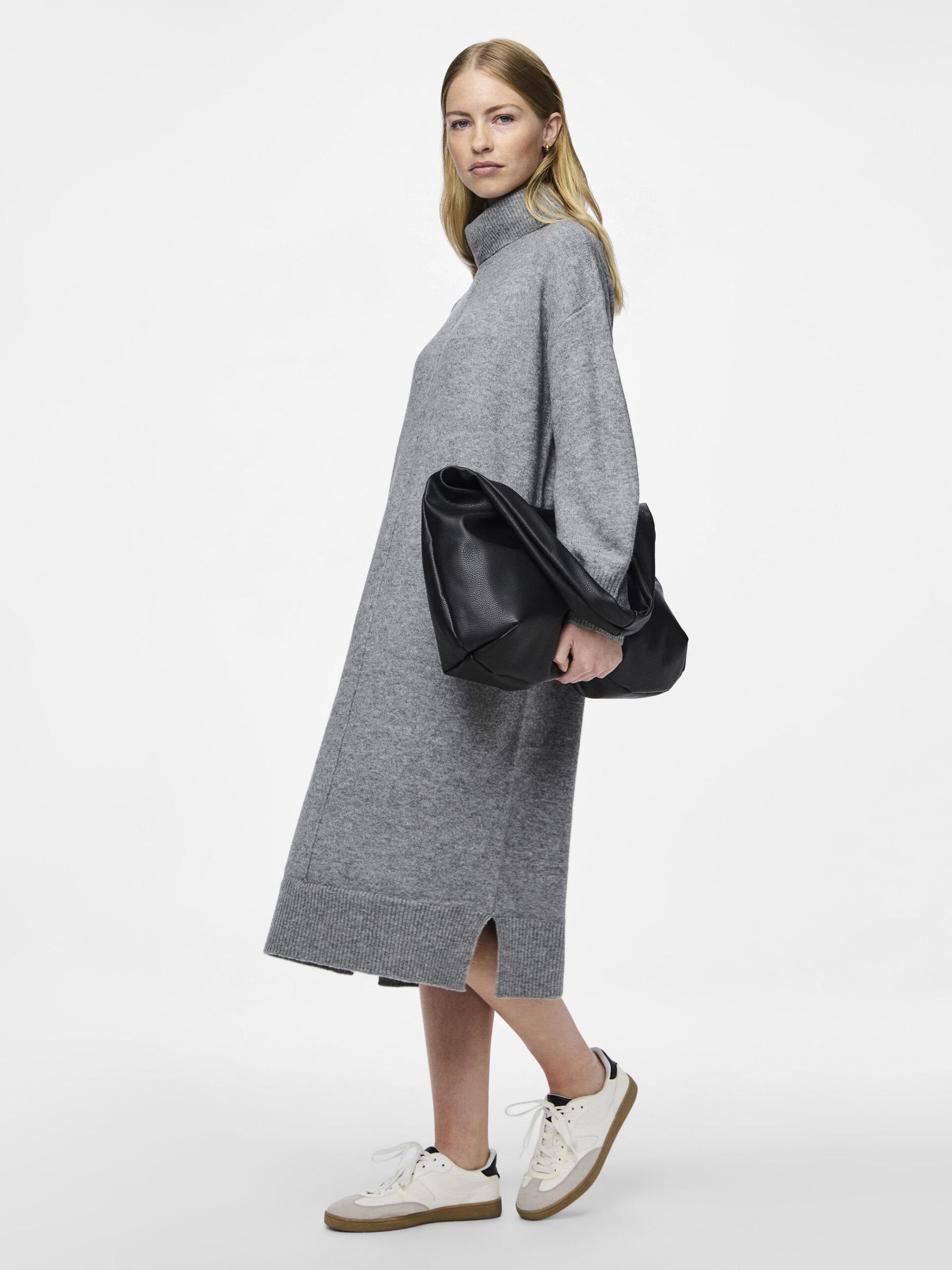 Carousel image - PCMALOU - COL ROULÉ ROBE EN MAILLE, Medium Grey Melange | 5