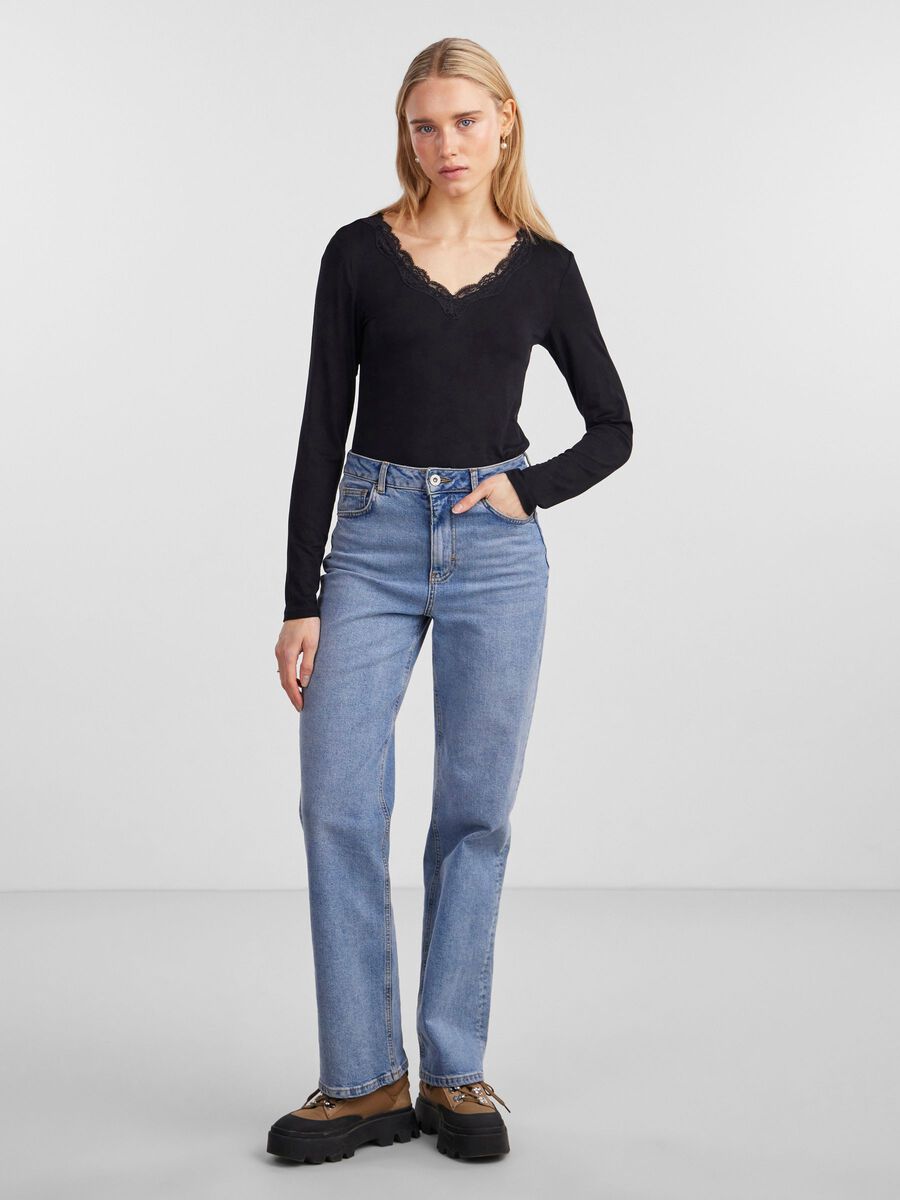 Carousel image - PCBARBERA LACE LONG SLEEVED TOP, Black | 3