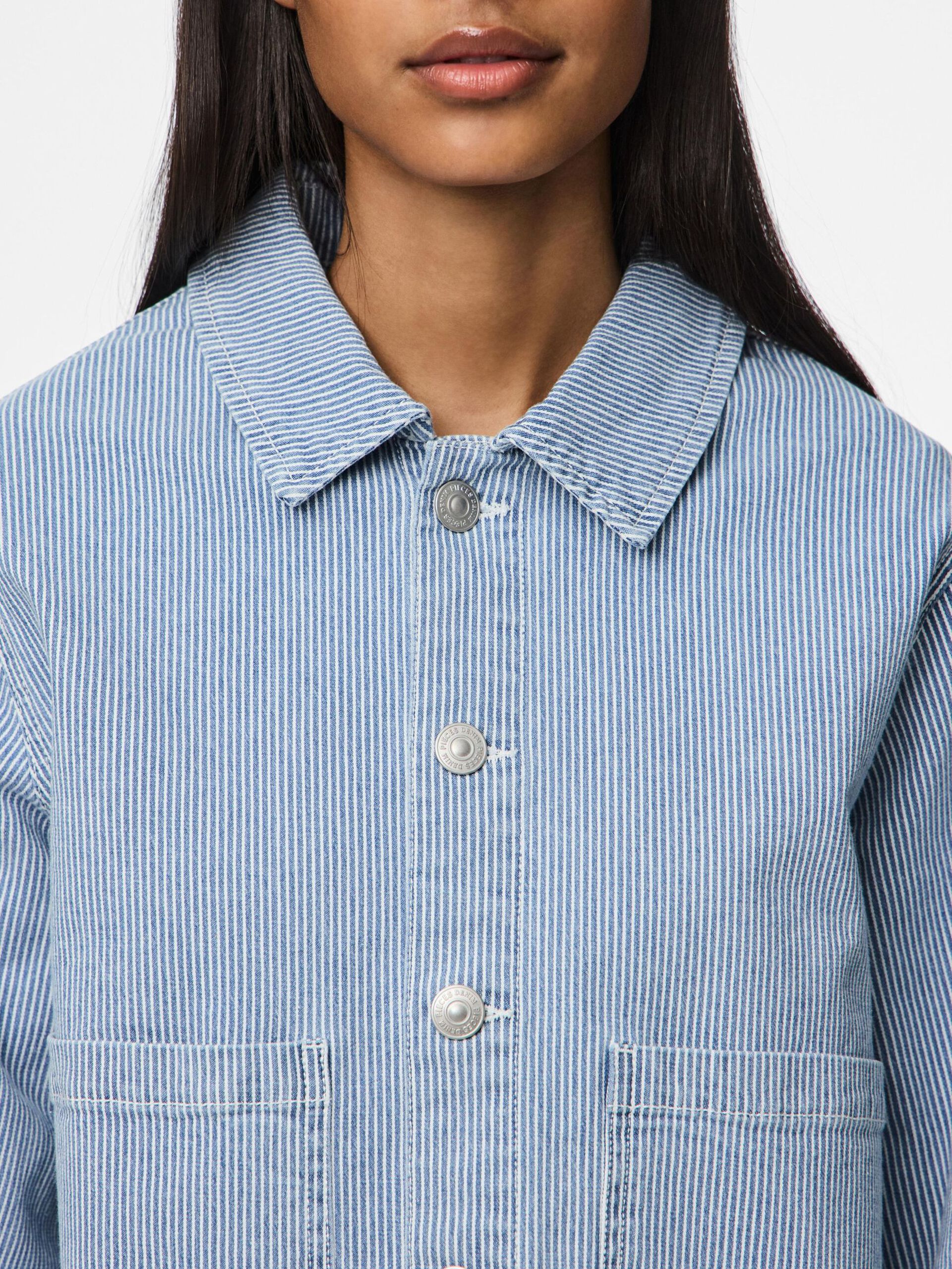 Carousel image - PCBILLO STRIPED DENIM JACKET, Light Blue Denim | 4