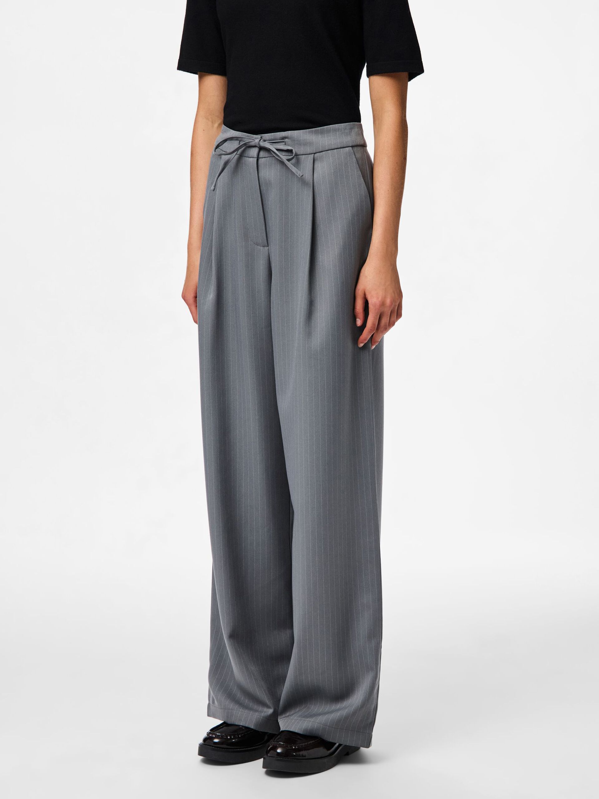 Carousel image - PCFALKA PINSTRIPED WIDE-LEG TROUSERS, Grey Pinstripe | 3