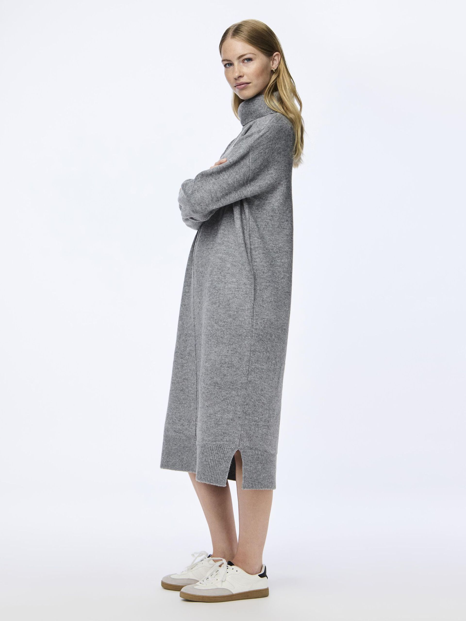 Carousel image - PCMALOU - COL ROULÉ ROBE EN MAILLE, Medium Grey Melange | 3