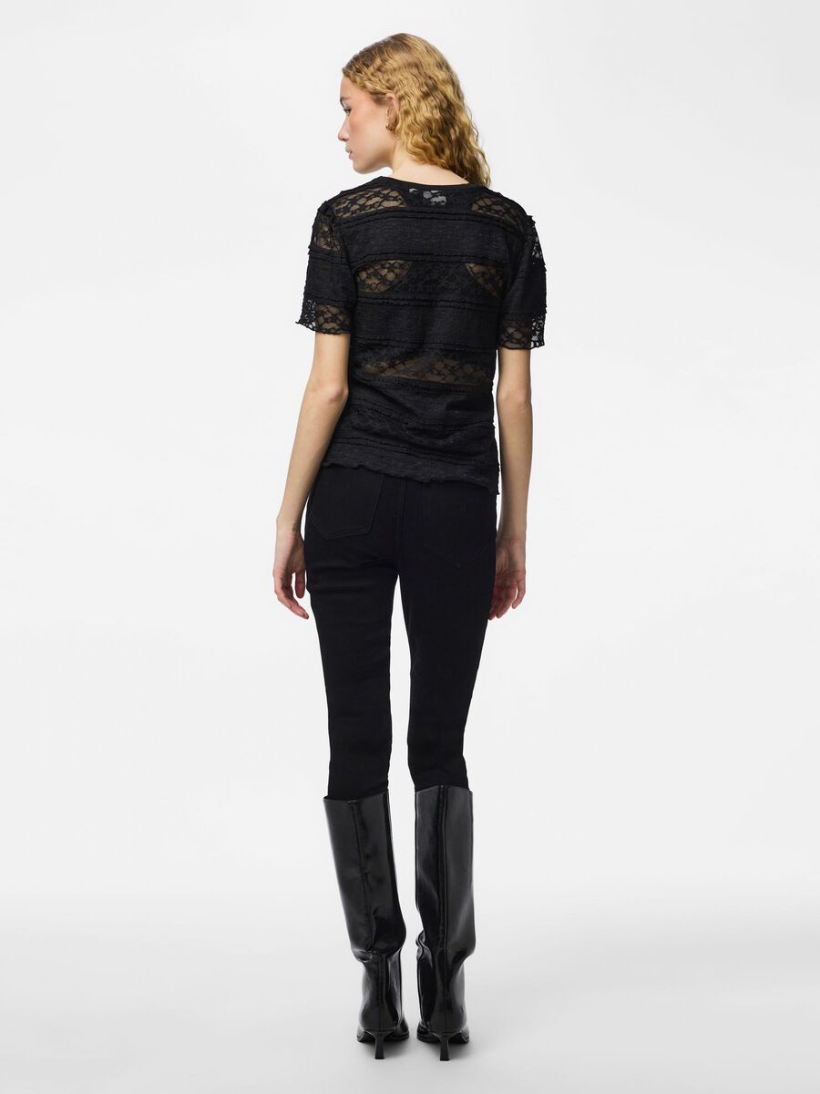 Product carousel image - PCMIRO LACE T-SHIRT, Black | 2