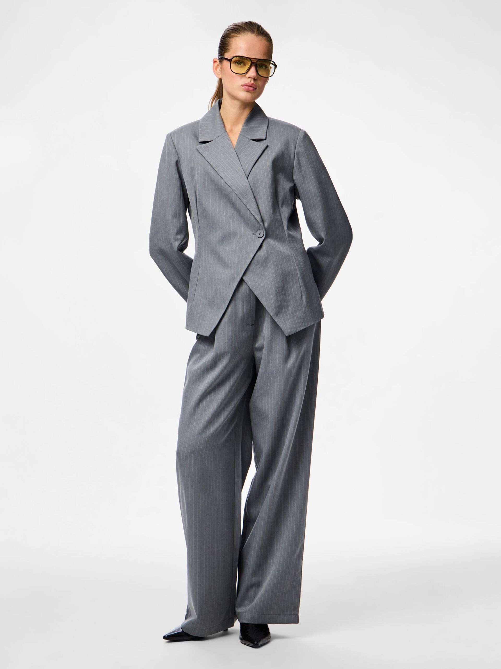 Carousel image - PCFALKA PINSTRIPED WIDE-LEG TROUSERS, Grey Pinstripe | 5