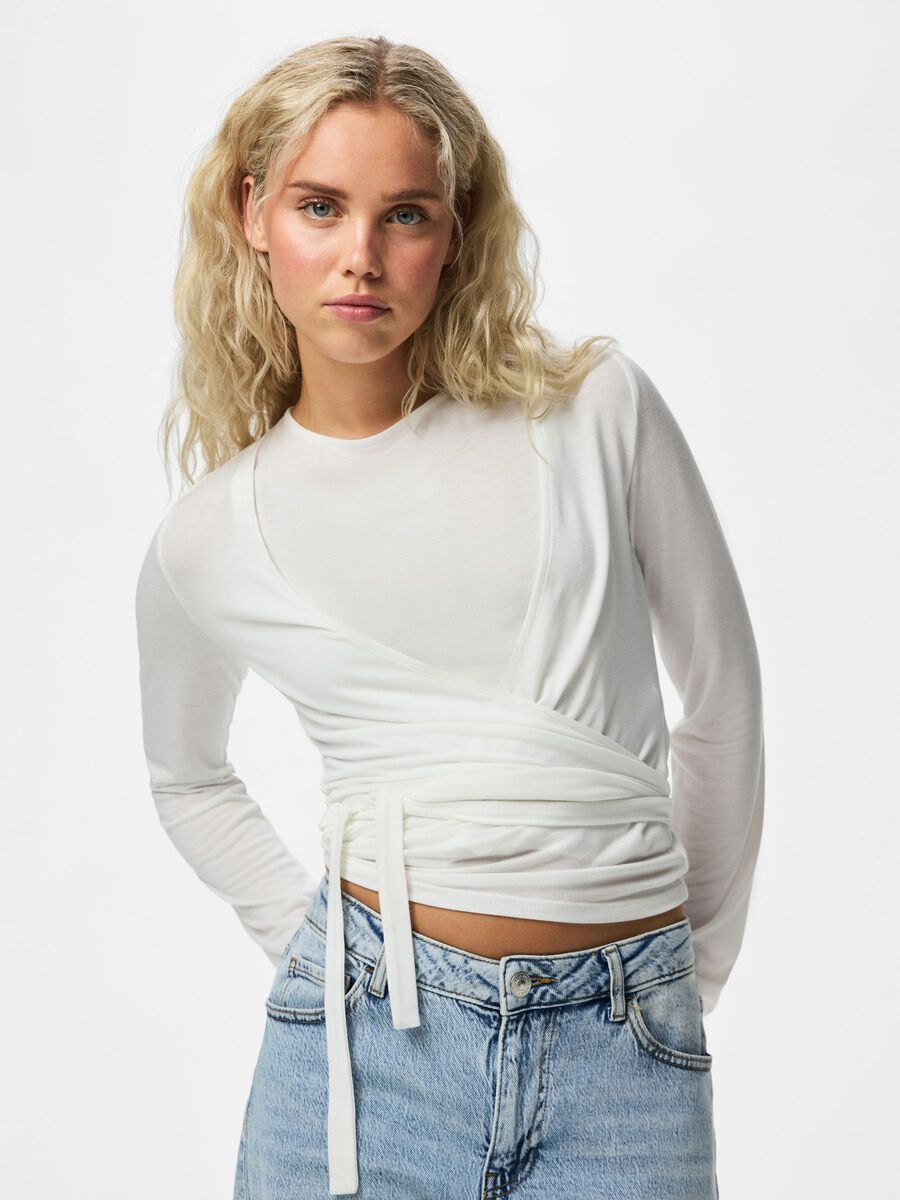 Product carousel image 1 PCJULIANE - ROYA - 2 EN 1 TOP &Agrave; MANCHES LONGUES, Bright White