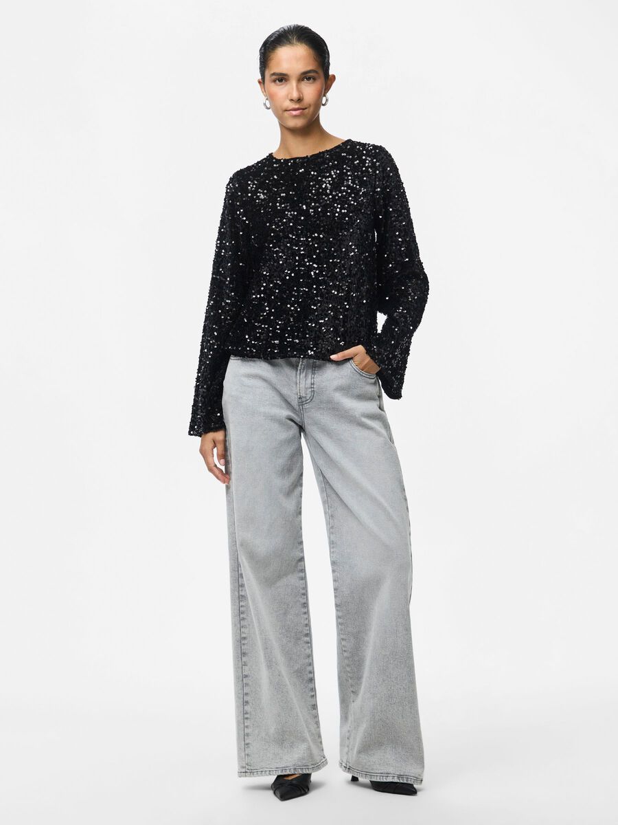 Carousel image - PCKAM SEQUINS BOW LONG SLEEVED BLOUSE, Black | 3