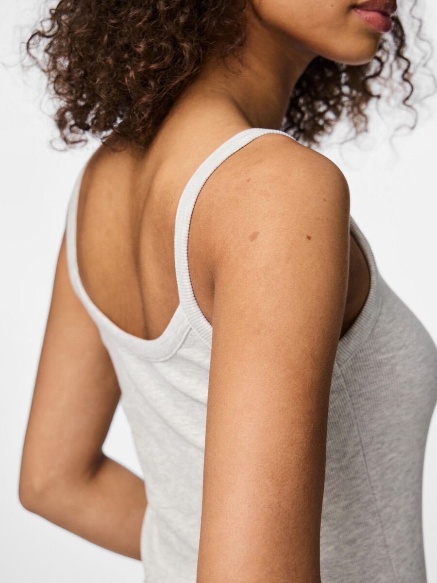 Carousel image - PCMAY RIBBED STRAP TOP, Light Grey Melange | 4