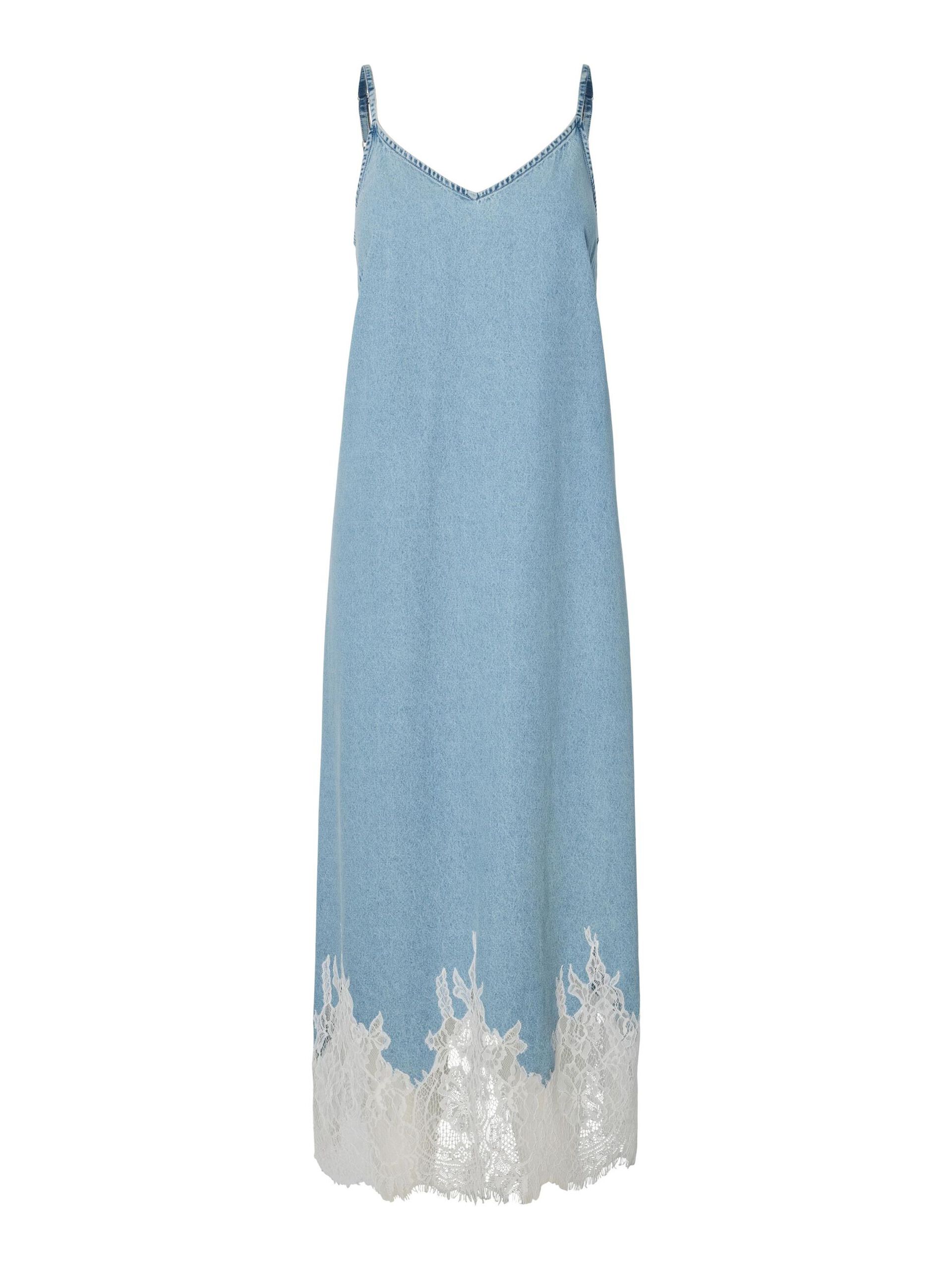Carousel image - PCFENI - DENIM ORNÉ DE DENTELLE ROBE MI-LONGUE, Light Blue Denim | 6