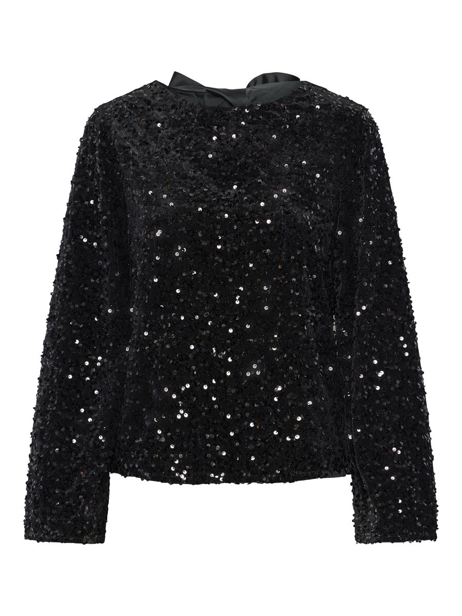 Product carousel image - PCKAM SEQUINS BOW LONG SLEEVED BLOUSE, Black | 2