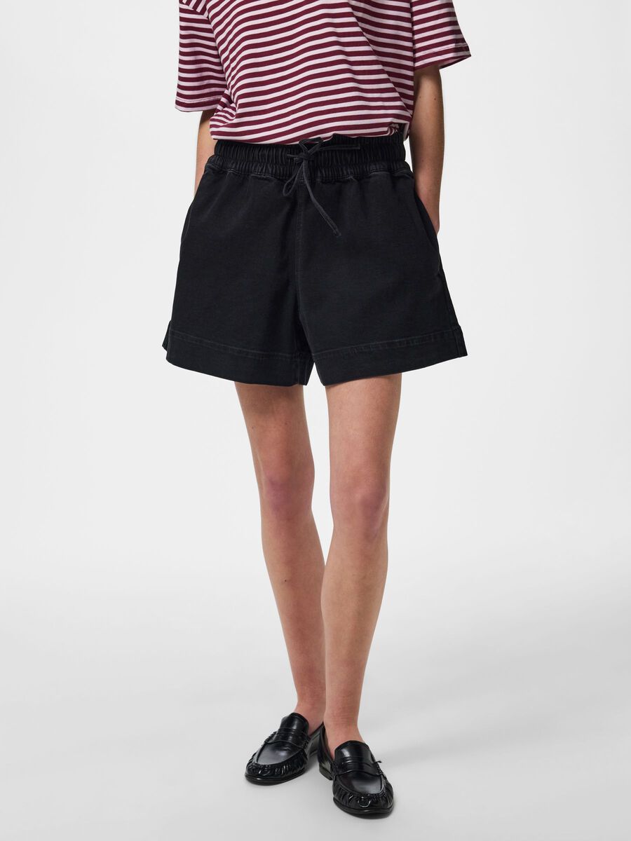 Product carousel image - PCBILLO HW PULL-UP DENIM SHORT, Black | 1